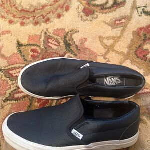 Vans Leather Black Slip-On Loafers with White Sole